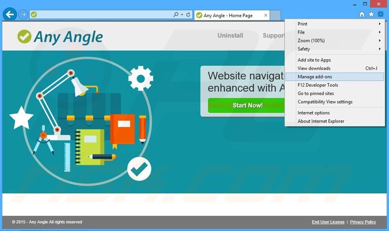 Removing Any Angle ads from Internet Explorer step 1