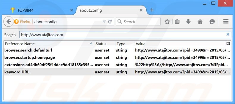 Removing atajitos.com from Mozilla Firefox default search engine
