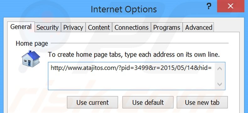Removing atajitos.com from Internet Explorer homepage