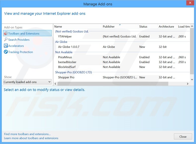 Removing Blockeru ads from Internet Explorer step 2