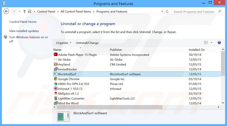 Blockeru adware uninstall via Control Panel