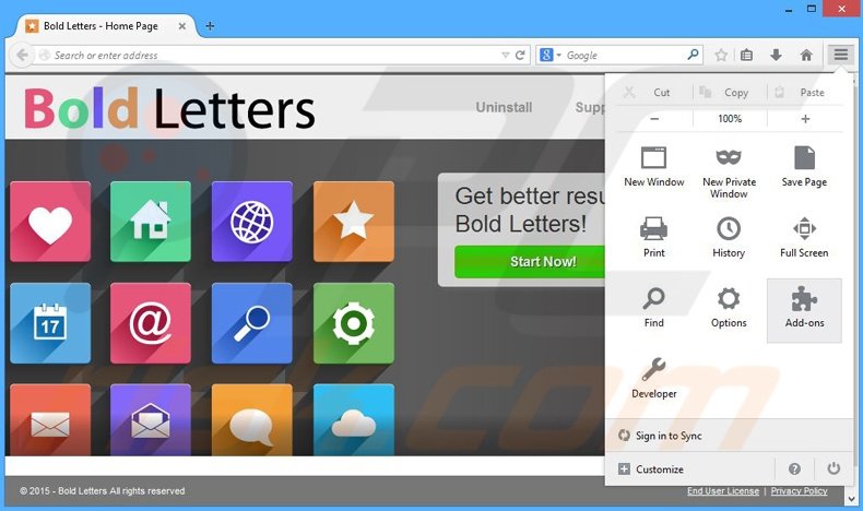 Removing Bold Letters ads from Mozilla Firefox step 1