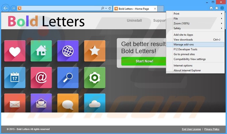 Removing Bold Letters ads from Internet Explorer step 1