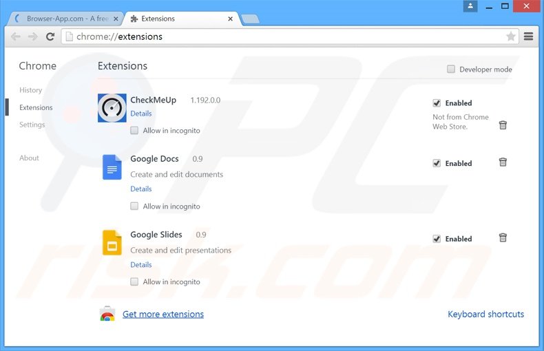 Removing BrowserPro App ads from Google Chrome step 2