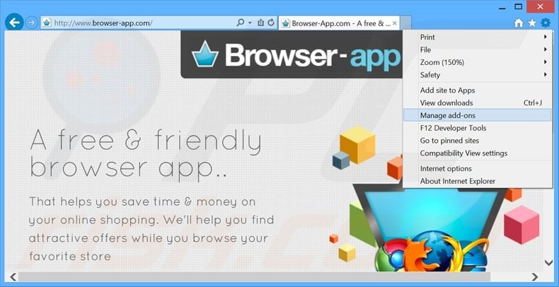 Removing BrowserPro App ads from Internet Explorer step 1