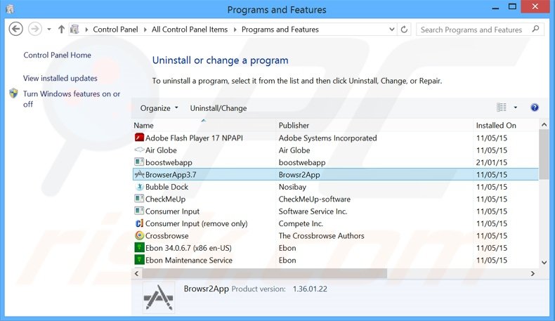 BrowserPro App adware uninstall via Control Panel