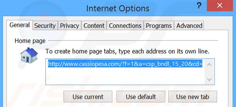 Removing cassiopesa.com from Internet Explorer homepage
