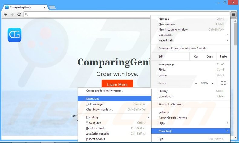 Removing ComparingGenie ads from Google Chrome step 1