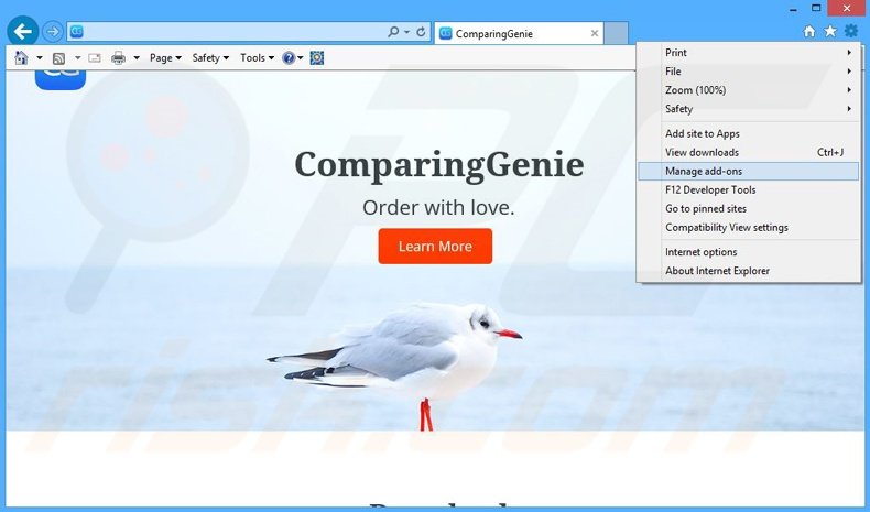 Removing ComparingGenie ads from Internet Explorer step 1