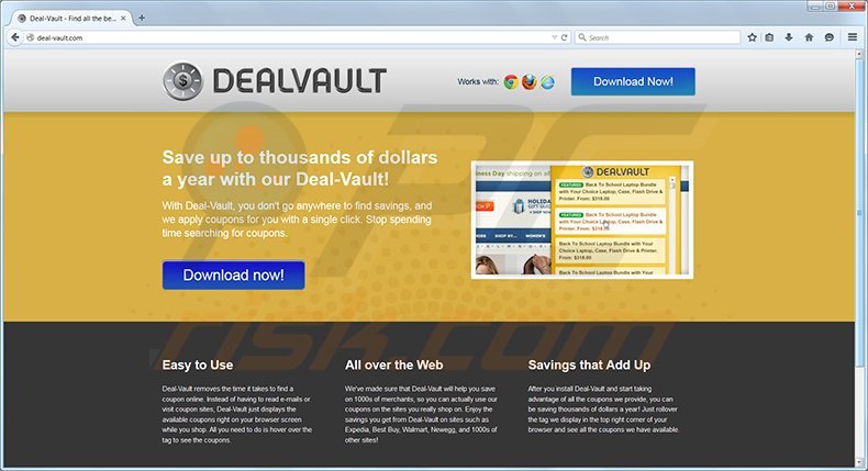 DealVault adware homepage