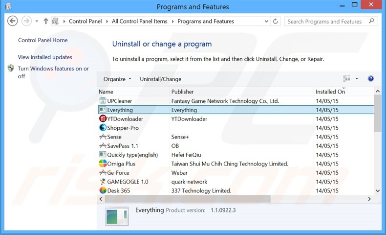 everything-start.com browser hijacker uninstall via Control Panel