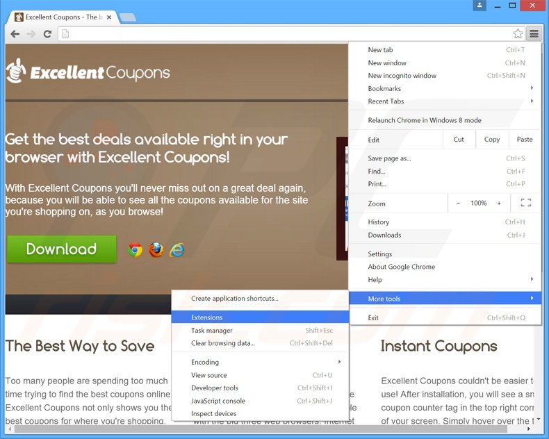 Removing Excellent Coupons  ads from Google Chrome step 1