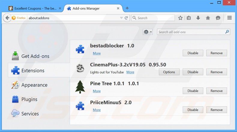 Removing Excellent Coupons ads from Mozilla Firefox step 2