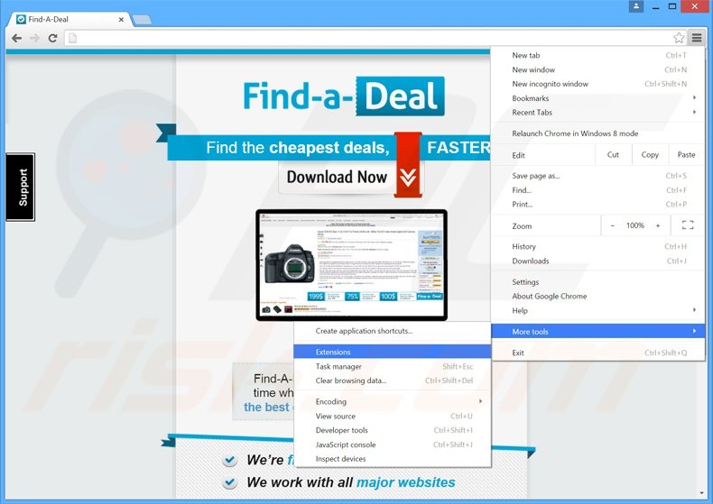 Removing Find-A-Deal  ads from Google Chrome step 1