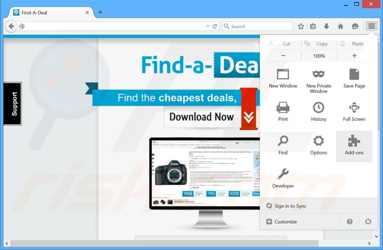 Removing Find-A-Deal ads from Mozilla Firefox step 1