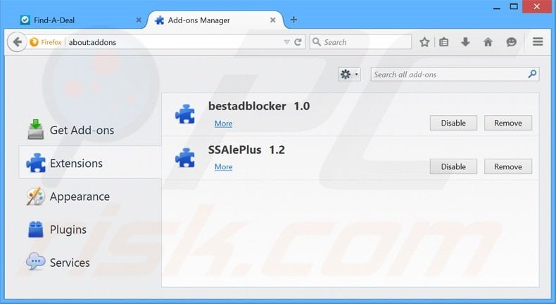 Removing Find-A-Deal ads from Mozilla Firefox step 2