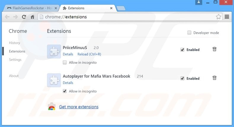 Removing FlashGamesRockstar ads from Google Chrome step 2
