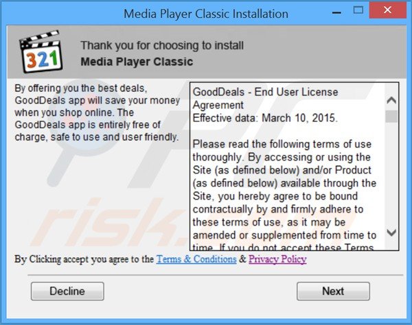 deceptive gooddeals adware installer