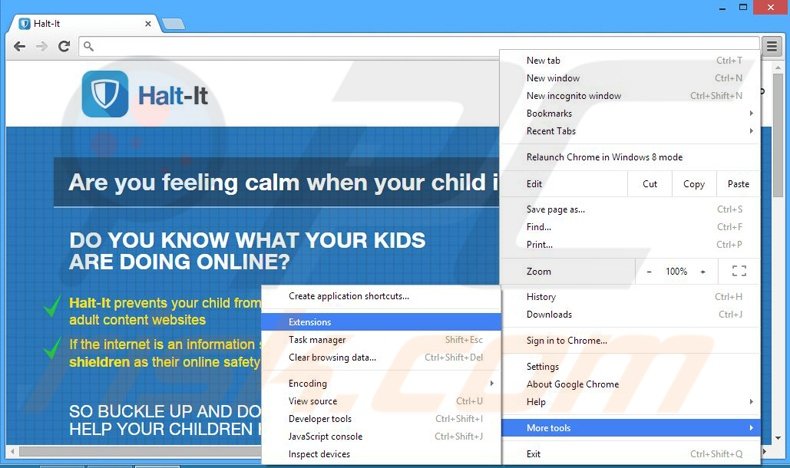 Removing Halt-It ads from Google Chrome step 1