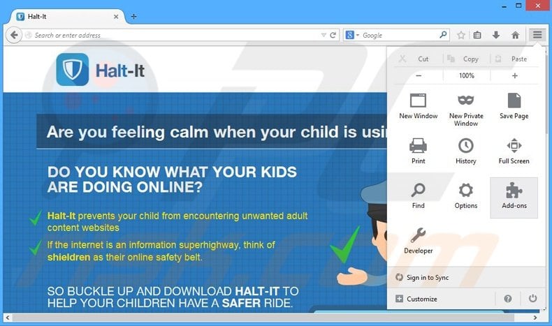 Removing Halt-It ads from Mozilla Firefox step 1