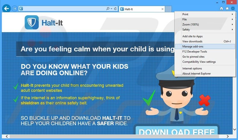 Removing Halt-It ads from Internet Explorer step 1