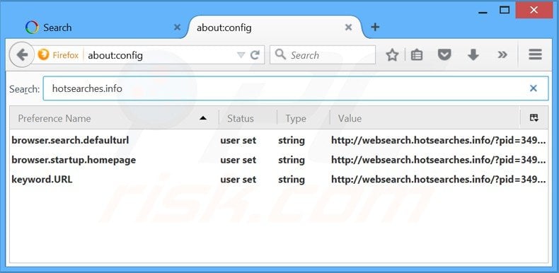 Removing websearch.hotsearches.info from Mozilla Firefox default search engine
