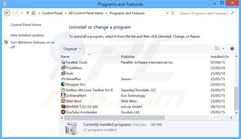 Icarus adware uninstall via Control Panel