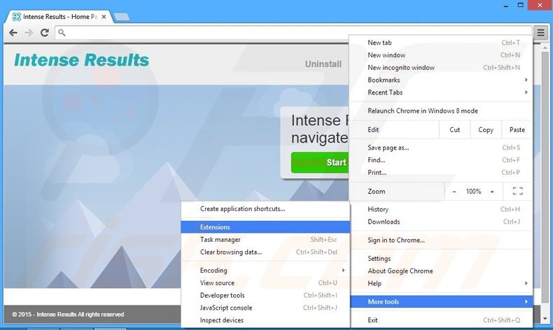 Removing Intense Result ads from Google Chrome step 1