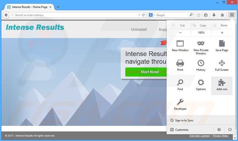 Removing Intense Result ads from Mozilla Firefox step 1