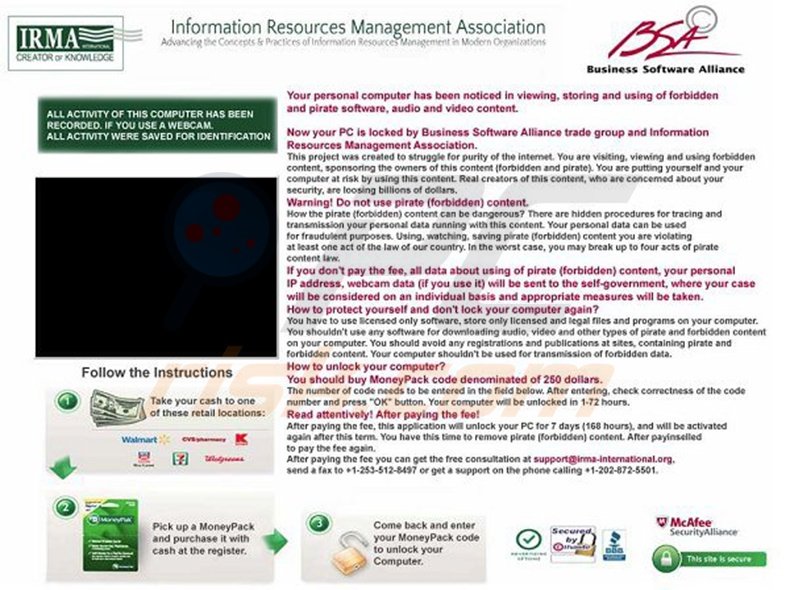 PC is locked by Business Software Alliance trade group and Information Resources Management Association