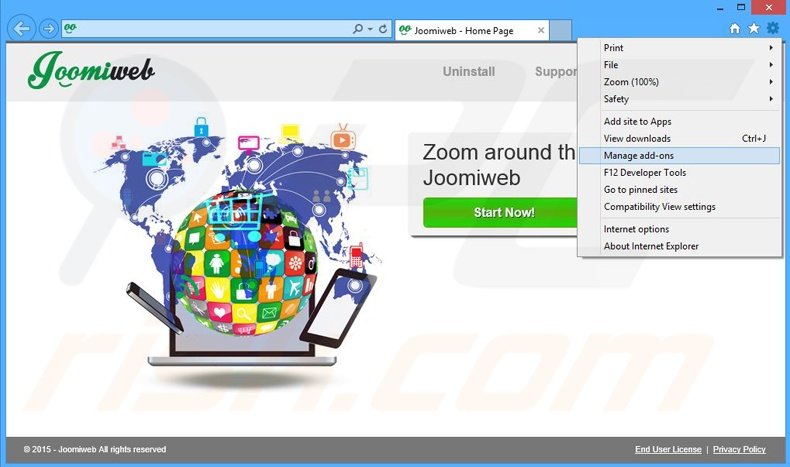 Removing Joomiweb ads from Internet Explorer step 1