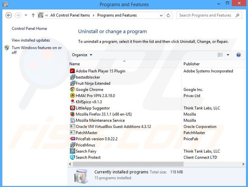 LittleApp Suggestor adware uninstall via Control Panel