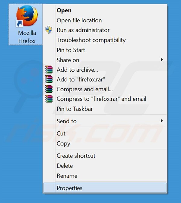 Removing luckybeginning.com from Mozilla Firefox shortcut target step 1