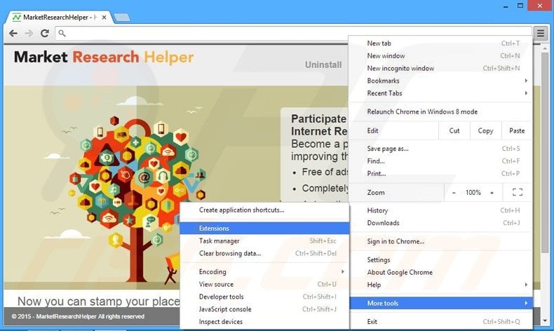 Removing Market Research Helper ads from Google Chrome step 1