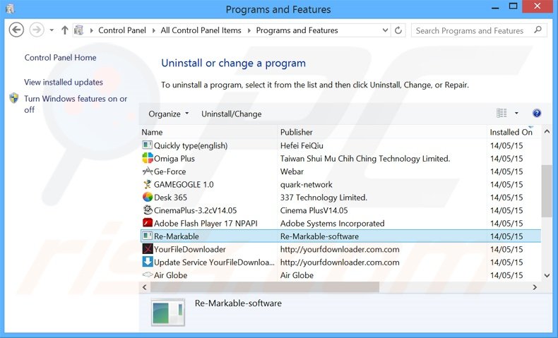 MarkingApp adware uninstall via Control Panel