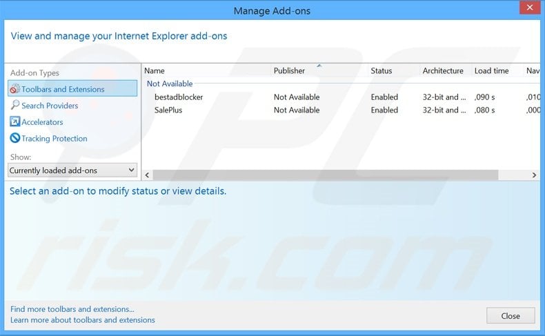 Removing MySoftToday ads from Internet Explorer step 2