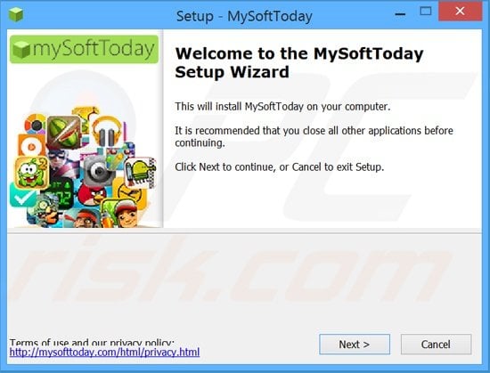 Installer set-up used in MySoftToday adware distribution
