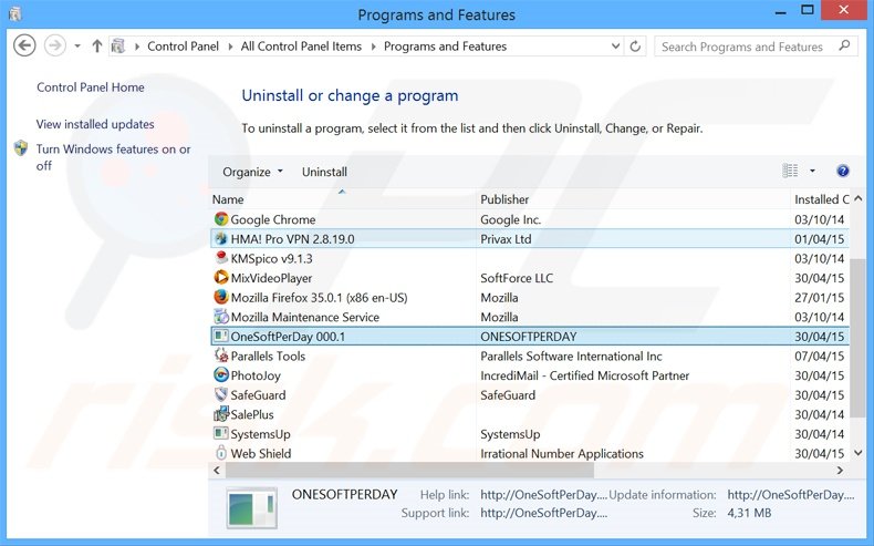 MySoftToday adware uninstall via Control Panel