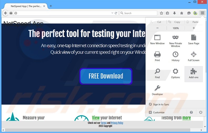 Removing NetSpeed App ads from Mozilla Firefox step 1