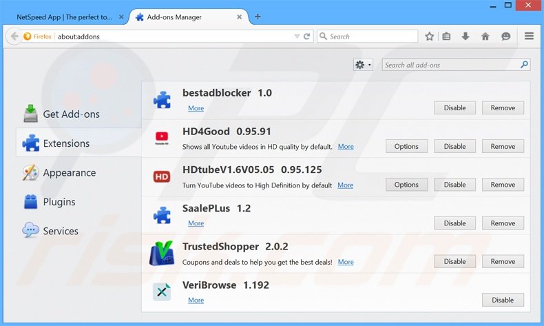Removing NetSpeed App ads from Mozilla Firefox step 2
