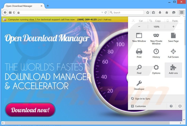 Removing Open Download Manager ads from Mozilla Firefox step 1