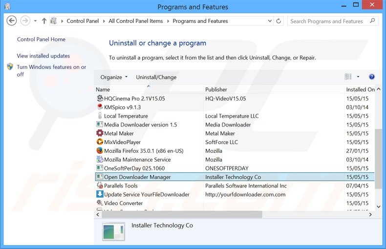 Open Download Manager adware uninstall via Control Panel
