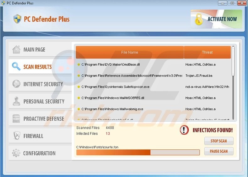 PC Defender Plus fake antivirus program