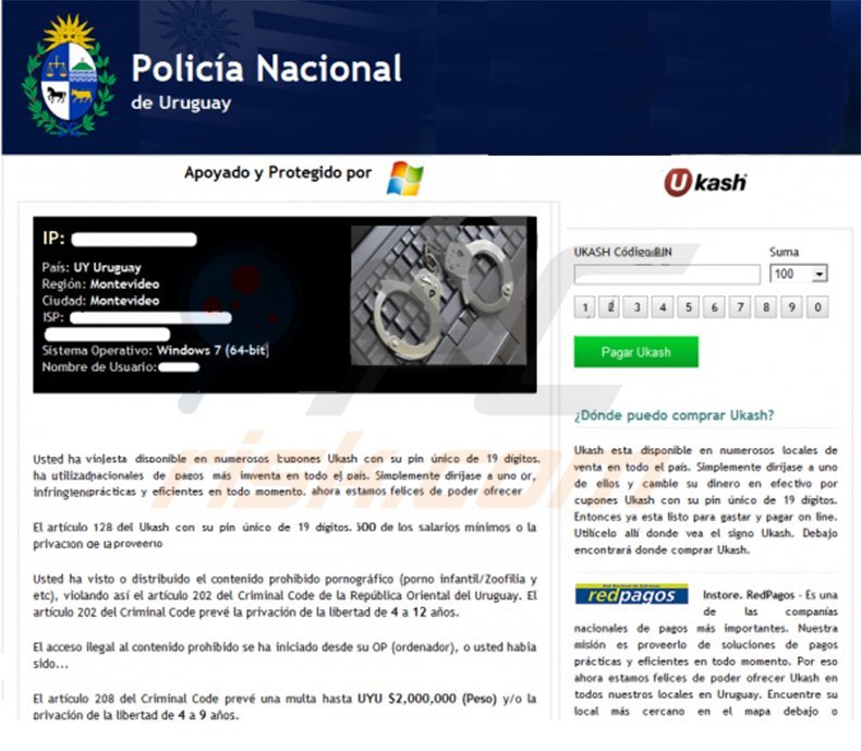 Policia Nacional de Uruguay Ukash scam