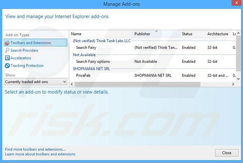 Removing PriceFab ads from Internet Explorer step 2