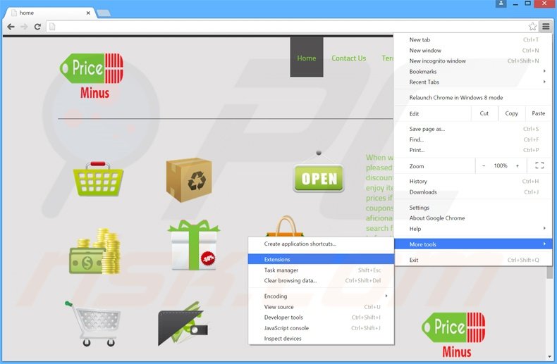 Removing PriceMinus  ads from Google Chrome step 1