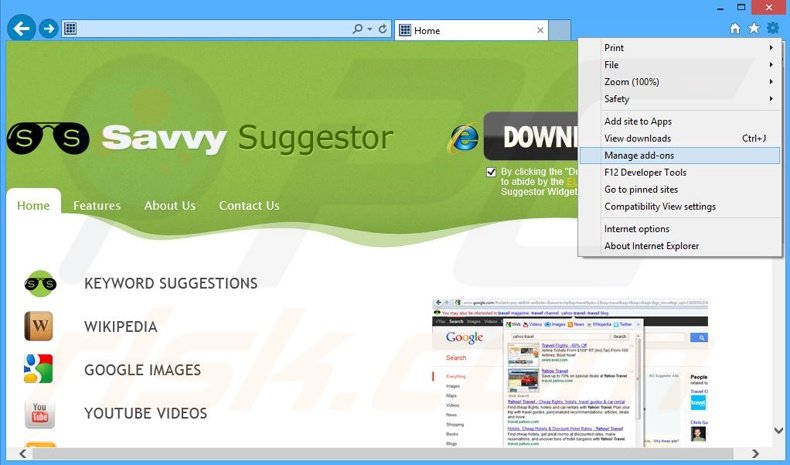 Removing Savvy Suggestor ads from Internet Explorer step 1