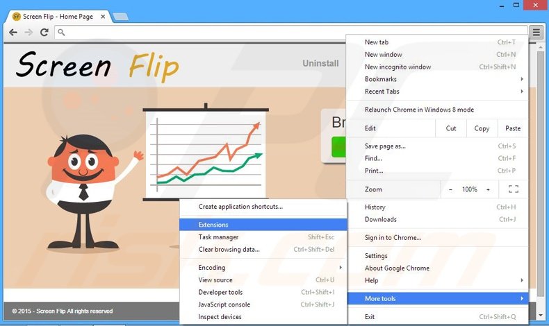 Removing Screen Flip ads from Google Chrome step 1