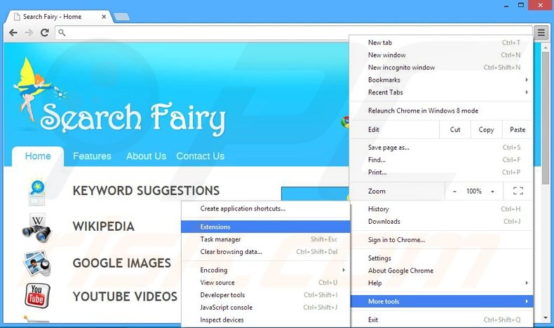 Removing Search Fairy ads from Google Chrome step 1