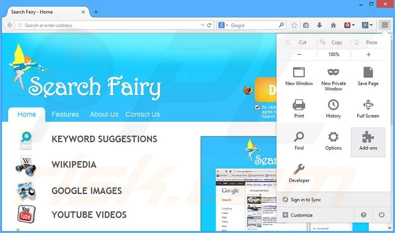 Removing Search Fairy ads from Mozilla Firefox step 1